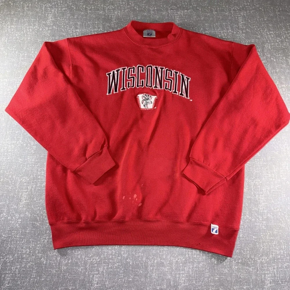 Vintage Wisconsin Badgers Sweatshirt Mens XL Red NCAA Football Logo 7 90s